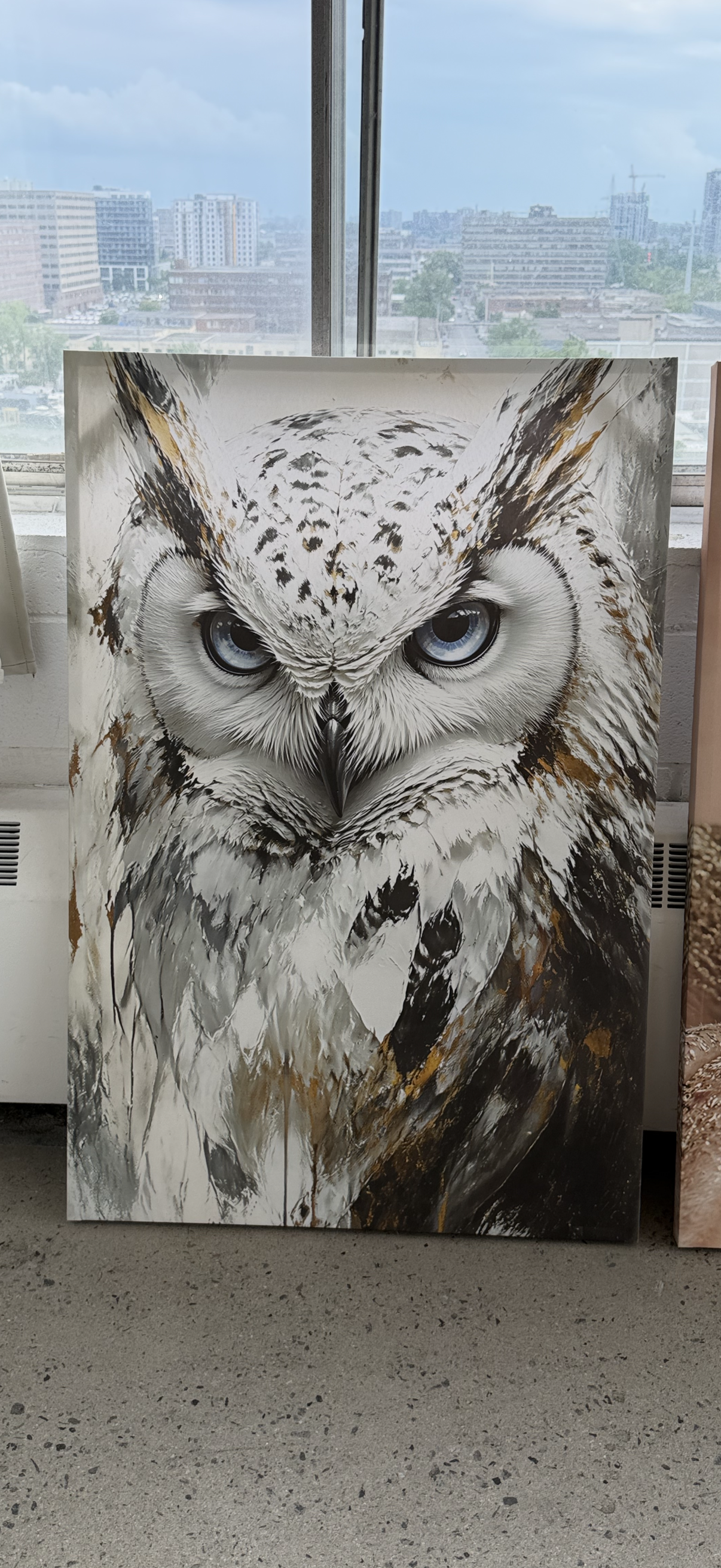 White Owl Canvas Wall Art – Blue Eyes Abstract Owl Portrait, Large Modern Wildlife Wall Decor for Living Room Bedroom – Ready to Hang