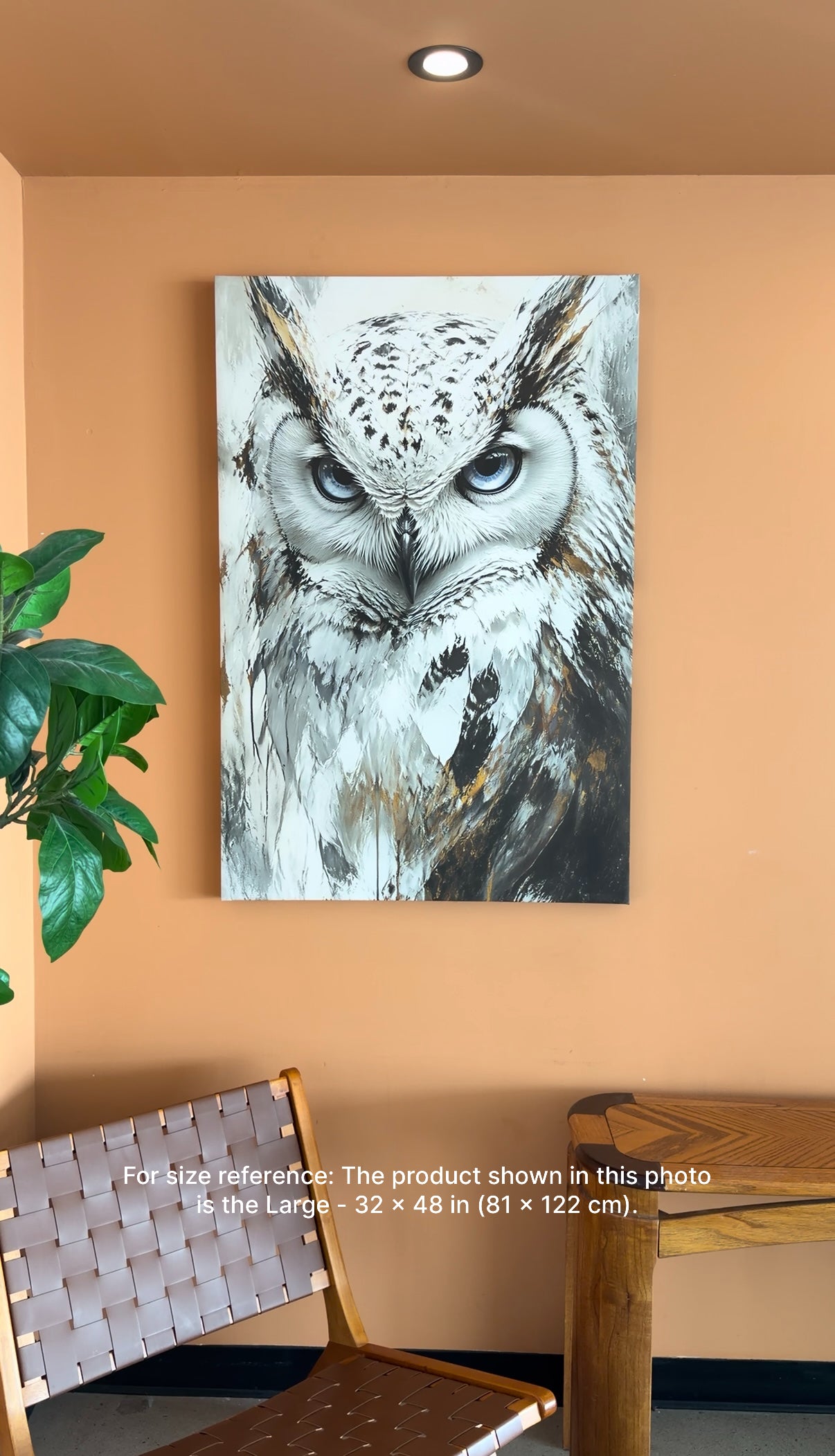 White Owl Canvas Wall Art – Blue Eyes Abstract Owl Portrait, Large Modern Wildlife Wall Decor for Living Room Bedroom – Ready to Hang