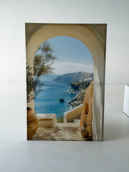 Mediterranean Coastal Wall Art Canvas – Greek Island Ocean View Through Arch, Large Blue Seascape Wall Decor – Ready to Hang
