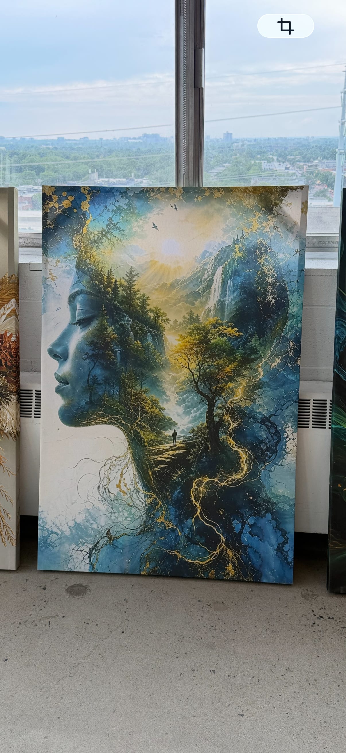 Nature Woman Wall Art Canvas– Surreal Female Face Forest Landscape Artwork, Blue Mountain Waterfall Tree Wall Decor for Living Room Bedroom – Ready to Hang, 1.5 Inch Thick Solid Wood Stretcher Bars