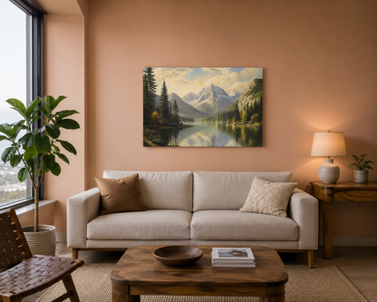 Mountain Lake Canvas Wall Art – Scenic Mountain Landscape with Pine Forest & Lake, Large Nature Wall Decor for Living Room Bedroom – Ready to Hang