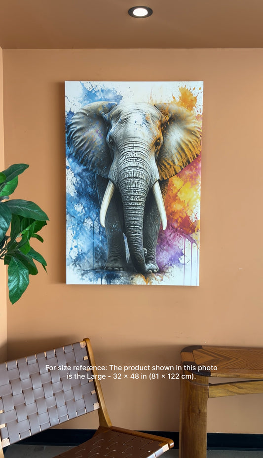 Elephant Wall Art Canvas– Colorful African Elephant Painting, Blue Orange Abstract Animal Artwork, Modern Safari Wall Decor for Living Room Bedroom – Ready to Hang
